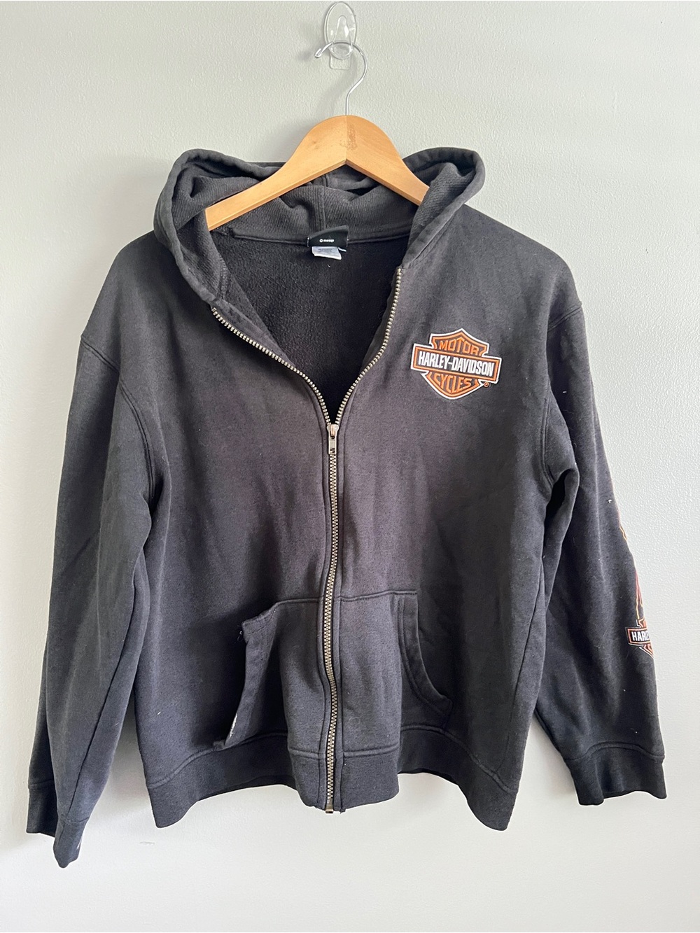 Harley-Davidson Black Hoodie with Orange Shield Logo